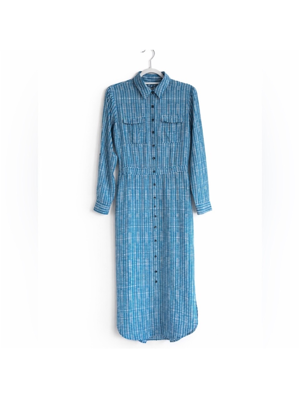Maeve Anthropologie Jemima Shirt Dress Blue Button Front Long Sleeve size 8